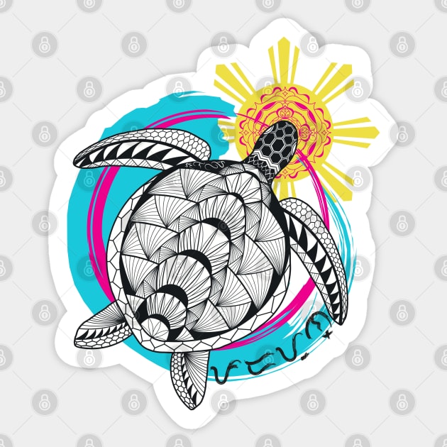 Tribal line Art Turtle / Baybayin word Padayon (to continue) Sticker by Pirma Pinas